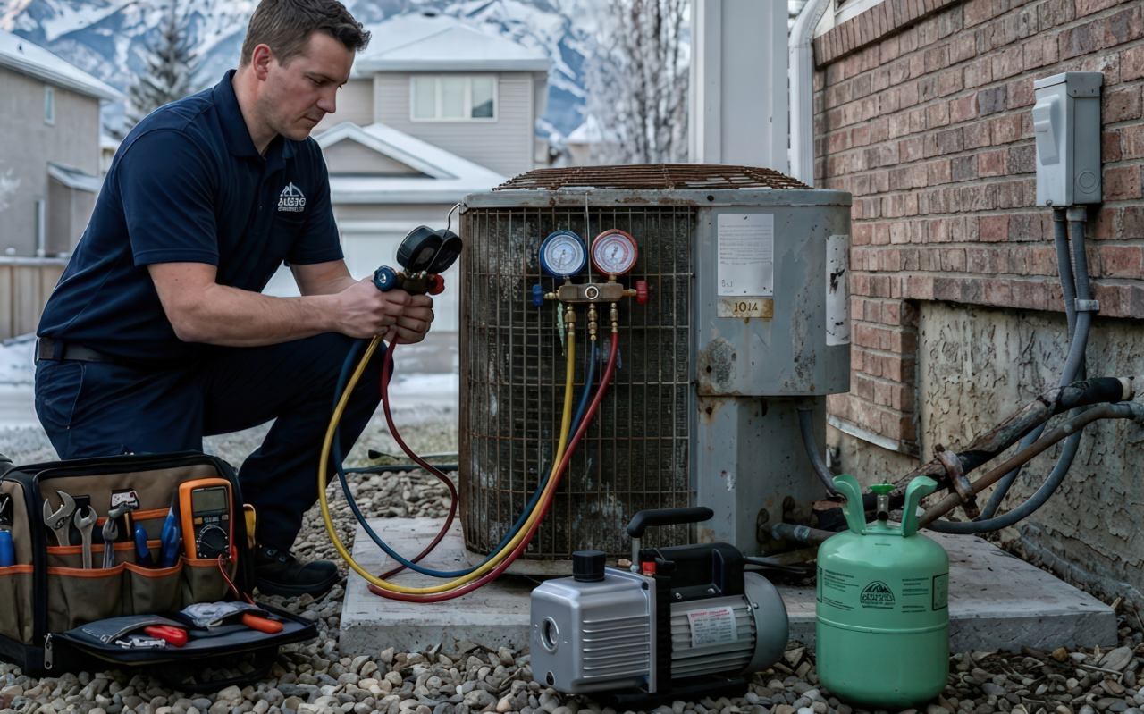 AC unit being repaired
