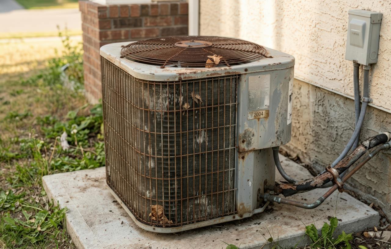 An older AC unit outside a Calgary home